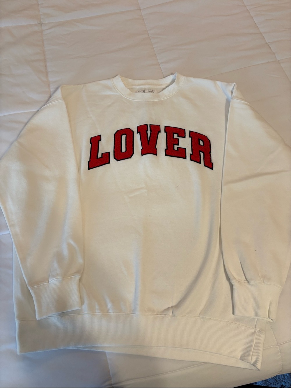White 'LOVER' Crewneck Sweater with Red Lettering
